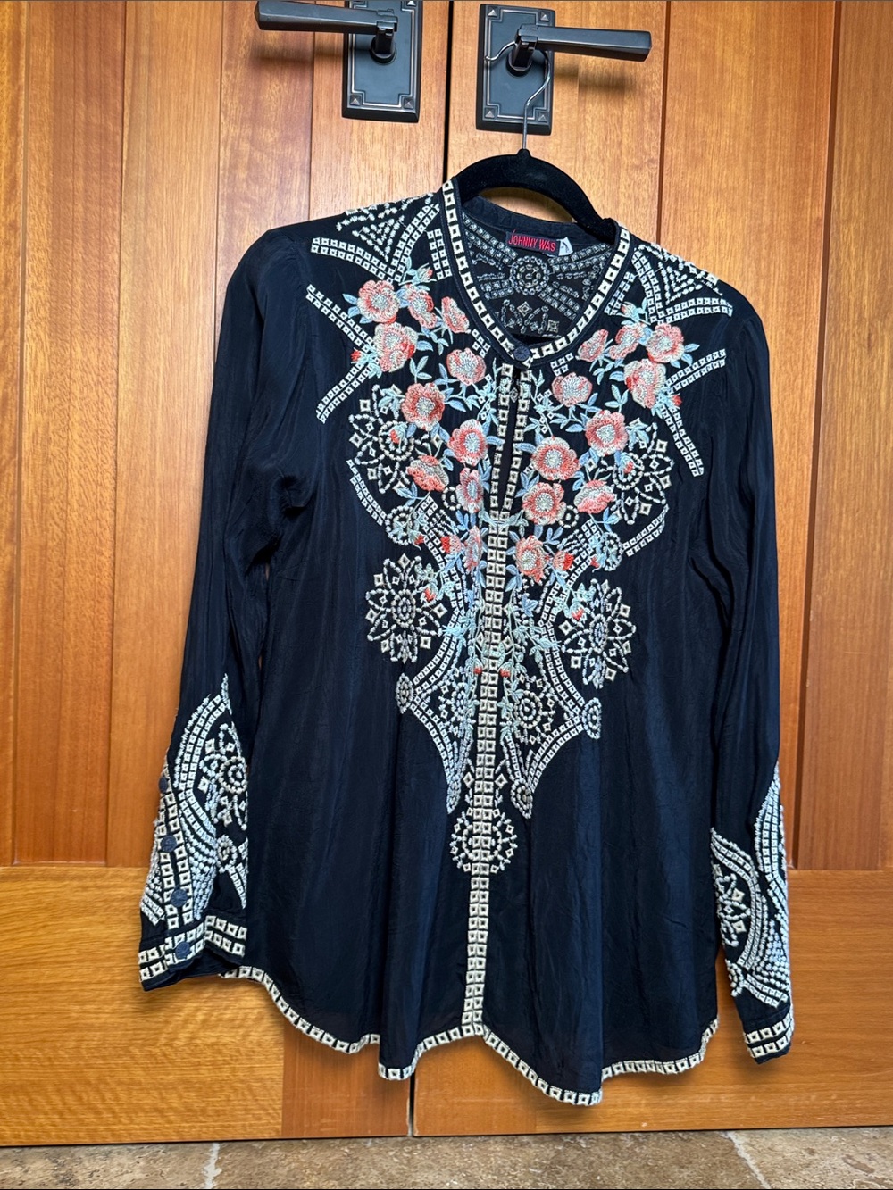 Johnny Was Black Embroidered Blouse, Small.